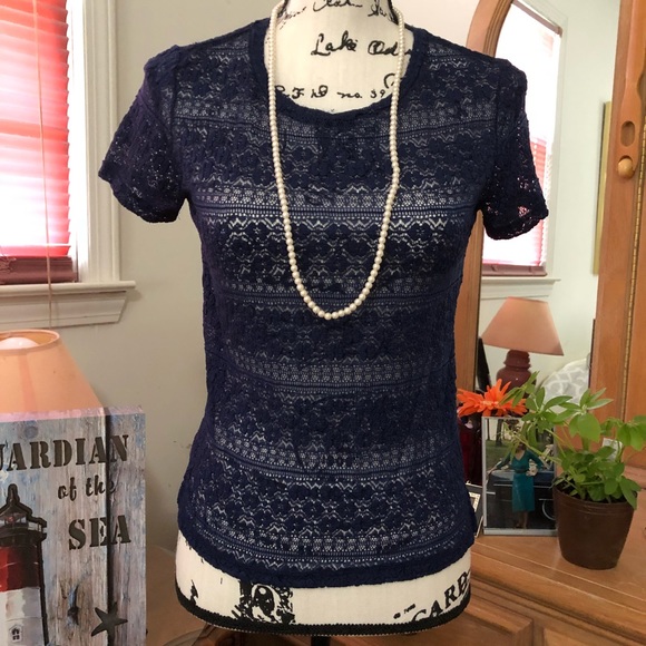 American Eagle Outfitters Tops - American Eagle s/p. Blue Lacey sheer